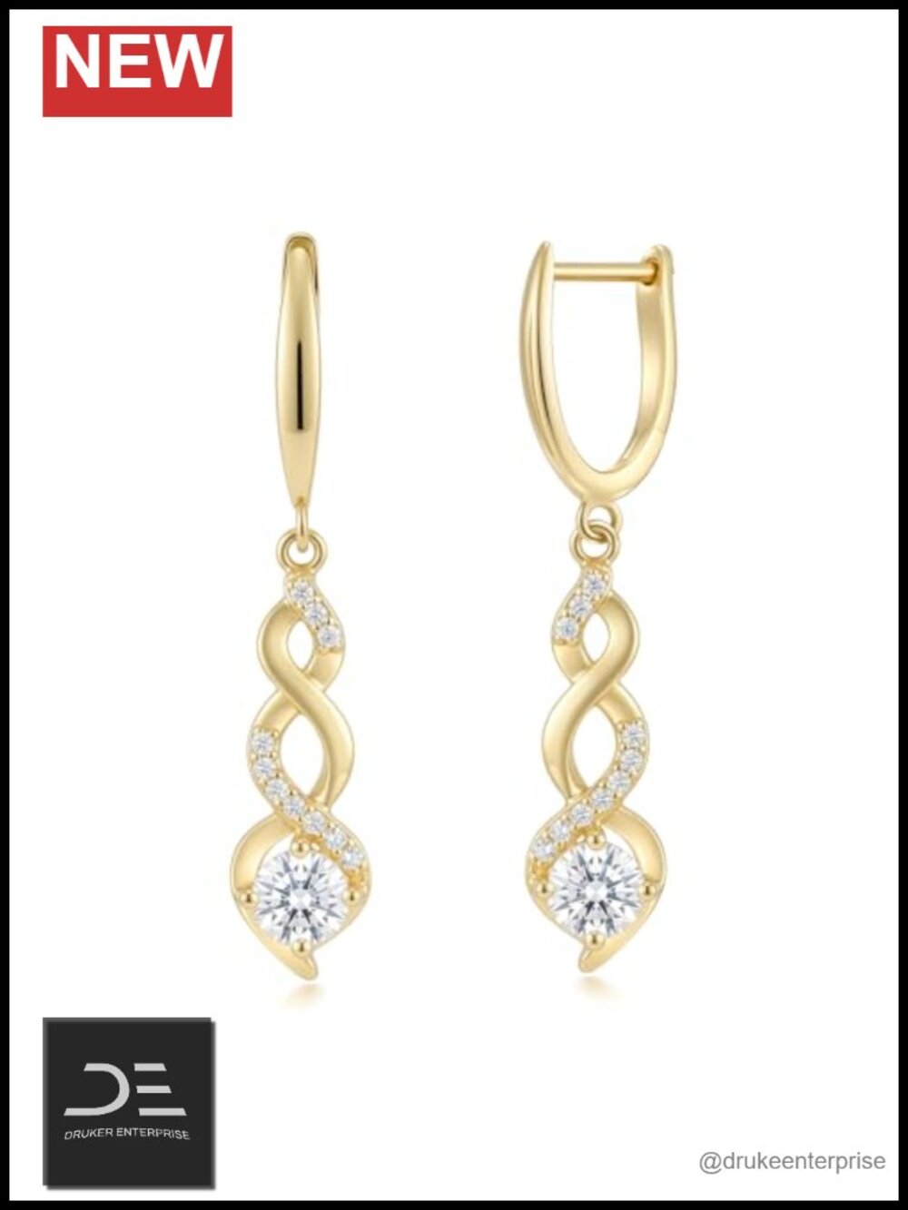 14K Gold Plated Double Helix Infinity Dangle Earrings Women Hypoallergenic